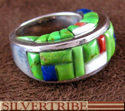 Southwestern Multicolor Inlay Sterling Silver Ring Size 5-1/4 DS55121